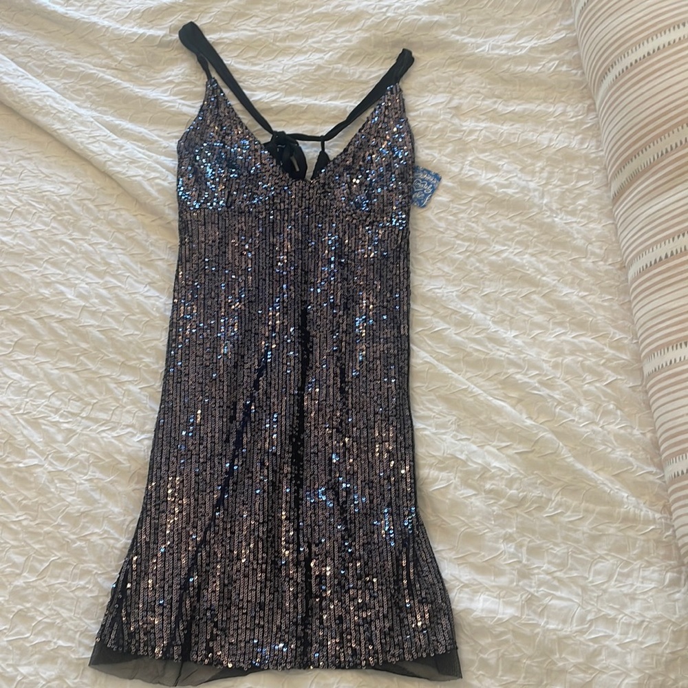 Free people navy sparkly mini dress!!